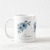 Botanische Boog Black Script Elegante Blauwe Bloem Koffiemok (Links)