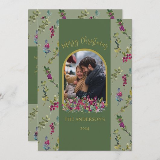 Botanische boog waterverf bessen kerstkaart (Voorkant / Achterkant)