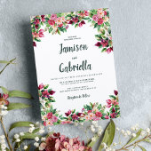 Botanische bordeaux roze groen bloemen land bruilo kaart