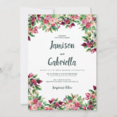 Botanische bordeaux roze groen bloemen land bruilo kaart (Voorkant)