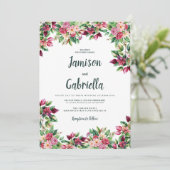 Botanische bordeaux roze groen bloemen land bruilo kaart (Staand voorkant)