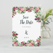 Botanische bordeaux roze groene bloemen Save The D Kaart (Staand voorkant)