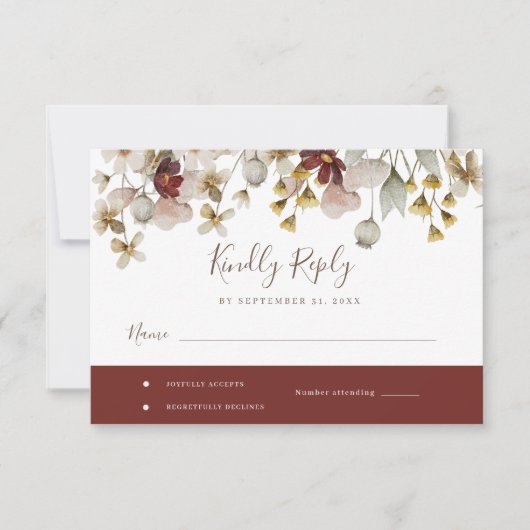 Botanische Bordeaux Waterverf Bruiloft RSVP Kaartje (Voorkant)