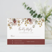 Botanische Bordeaux Waterverf Bruiloft RSVP Kaartje (Staand voorkant)