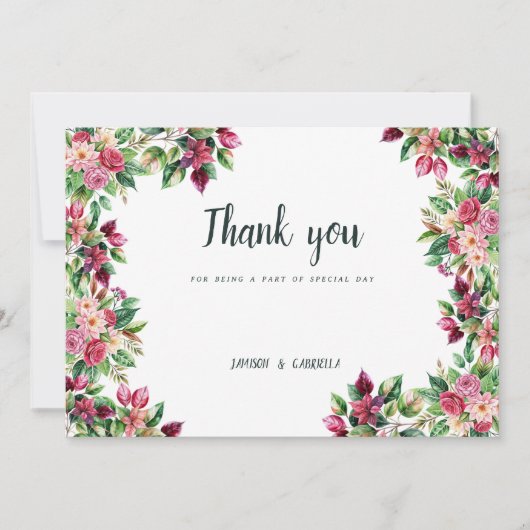 Botanische bordeauxrode groene bloemen Bedankt Kaart (Voorkant)