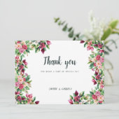 Botanische bordeauxrode groene bloemen Bedankt Kaart (Staand voorkant)