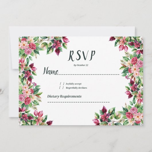 Botanische bordeauxrode groene bloemenland RSVP Kaart (Voorkant)