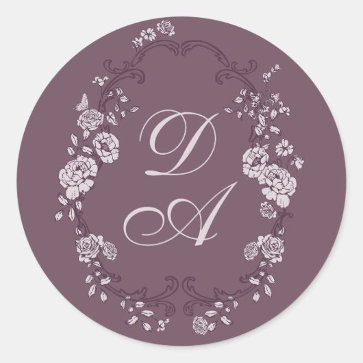 Botanische bordeauxrode monogram ronde sticker (Voorkant)