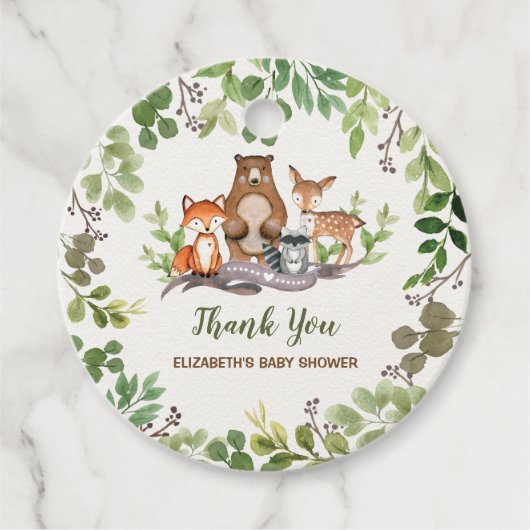 Botanische bosdieren Verjaardagsdouche Bedankjes Labels (Voorkant)