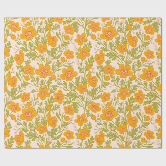 Botanische  boterbloem cadeaupapier (Vlak)