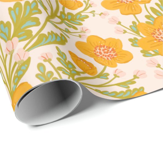 Botanische boterbloem cadeaupapier (Rol Hoek)