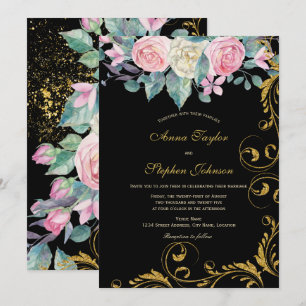 Botanische Bouquet met Faux Gold Glitter Swirls Kaart
