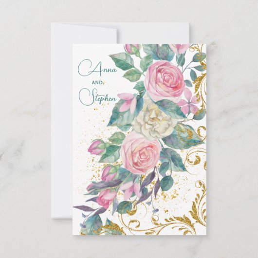 Botanische Bouquet met Faux Gold Swirl RSVP (Achterkant)