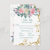 Botanische Bouquet met Faux Gold Swirl RSVP (Voorkant / Achterkant)