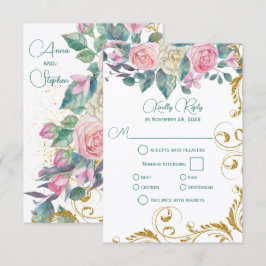 Botanische Bouquet met Faux Gold Swirl RSVP Kaartje
