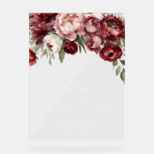 Botanische Bourgogne Bloemen Bruiloft Welkomstbord Acryl Bord (Voorkant)