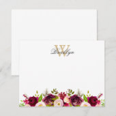 Botanische Bourgogne Blush Floral Monogram Notitie Bedankkaart (Voorkant / Achterkant)