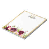 Botanische Bourgogne Blush Pink Floral Monogram Op Notitieblok (Linkerzijde)