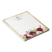 Botanische Bourgogne Blush Pink Floral Monogram Op Notitieblok (Schuin)