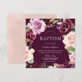 Botanische Bourgogne Blush Waterverf Baby Baptisme Kaart (Voorkant / Achterkant)