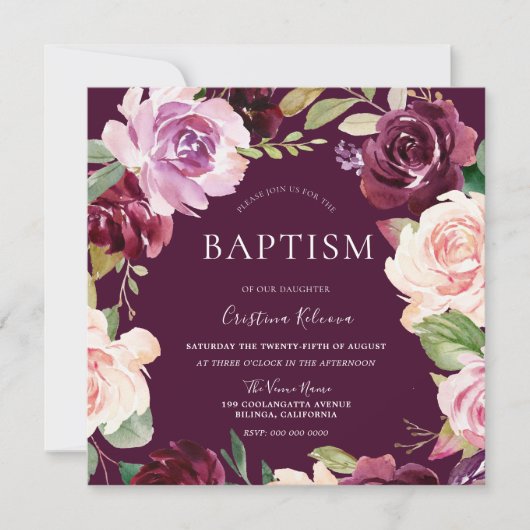 Botanische Bourgogne Blush Waterverf Baby Baptisme Kaart (Voorkant)