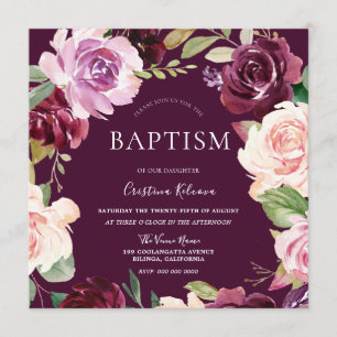 Botanische Bourgogne Blush Waterverf Baby Baptisme Kaart