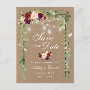 Botanische Bourgogne Floral bespaart de datum Kraf Aankondigingskaart