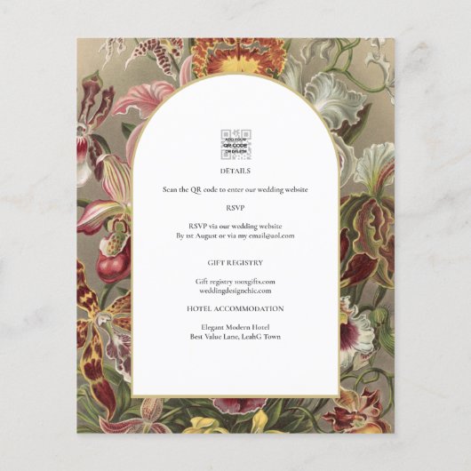  botanische Bourgogne Floral Wedding Invite (Achterkant)
