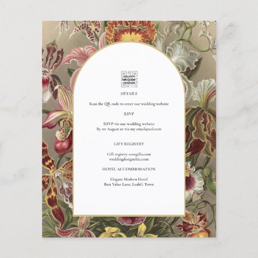  botanische Bourgogne Floral Wedding Invite (Achterkant)
