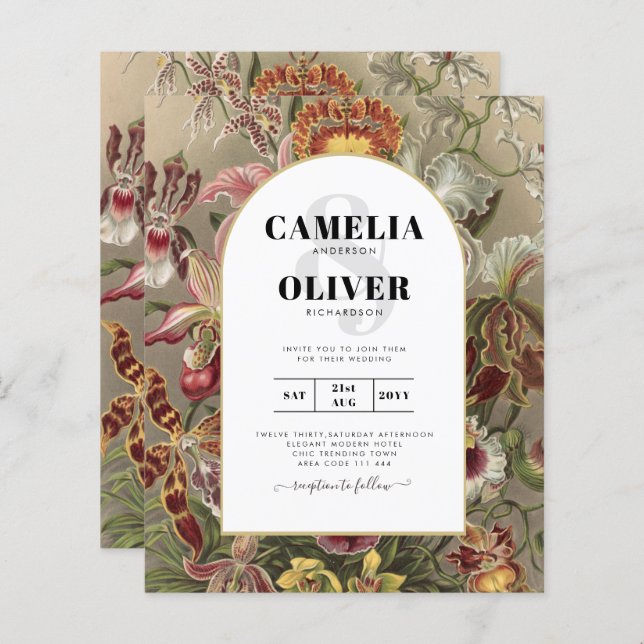  botanische Bourgogne Floral Wedding Invite (Voorkant / Achterkant)