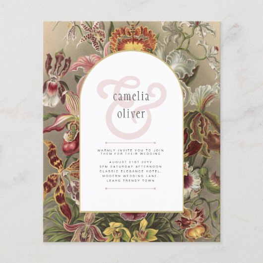  botanische Bourgogne Floral Wedding Invite Flyer (Voorkant)
