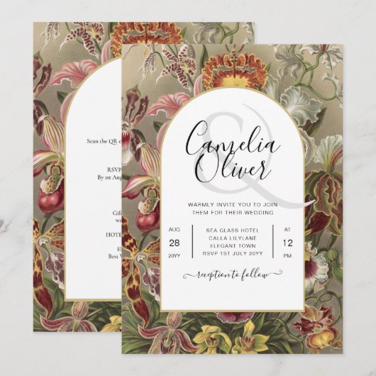  botanische Bourgogne Floral Wedding Invite Kaart (Voorkant / Achterkant)