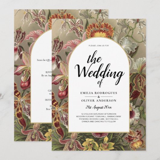 botanische Bourgogne Floral Wedding Invite Kaart (Voorkant / Achterkant)