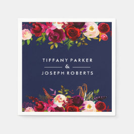 Botanische Bourgogne marineblauw tuinhuwelijk Servetten