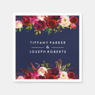 Botanische Bourgogne marineblauw tuinhuwelijk Servetten