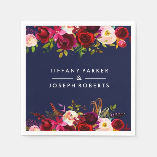 Botanische Bourgogne marineblauw tuinhuwelijk Servetten (Voorkant)