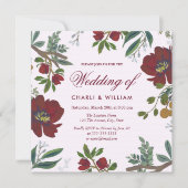 Botanische Bourgogne Red Elegant Wedding Invite Kaart (Voorkant)
