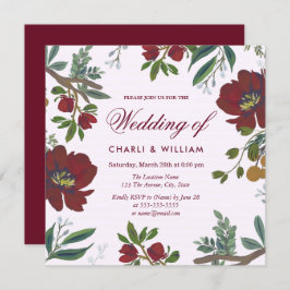 Botanische Bourgogne Red Elegant Wedding Invite Kaart