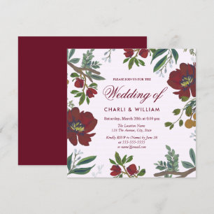 Botanische Bourgogne Red Elegant Wedding Invite Kaart