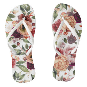 Botanische Bourgondische rode en Oranje bloemmotie Teenslippers