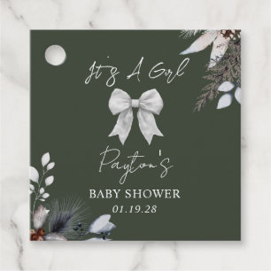 Botanische Bow Winter Sneeuwgroen Meisje Baby show Bedankjes Labels
