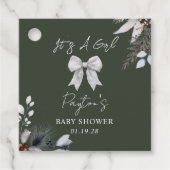 Botanische Bow Winter Sneeuwgroen Meisje Baby show Bedankjes Labels (Voorkant)