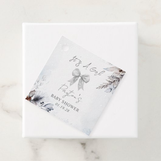 Botanische Bow Winter Sneeuwmeisje Baby shower Bedankjes Labels (In situ)