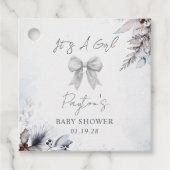 Botanische Bow Winter Sneeuwmeisje Baby shower Bedankjes Labels (Voorkant)