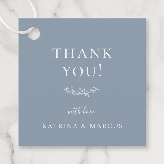 Botanische Branch Dusty Blue Dank je Bedankjes Labels (Voorkant)