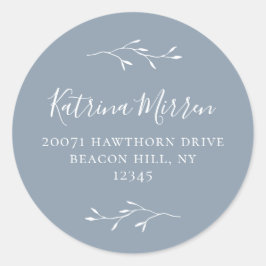 Botanische Branch Dusty Blue Return Address Sticke Ronde Sticker