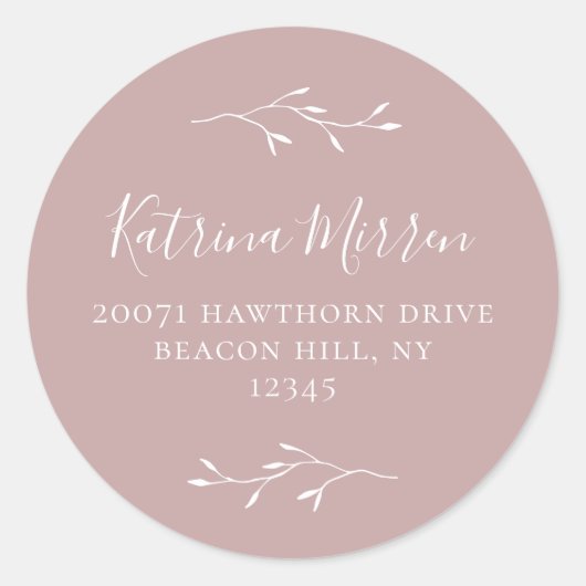 Botanische Branch Dusty Roos Return Address Sticke Ronde Sticker (Voorkant)