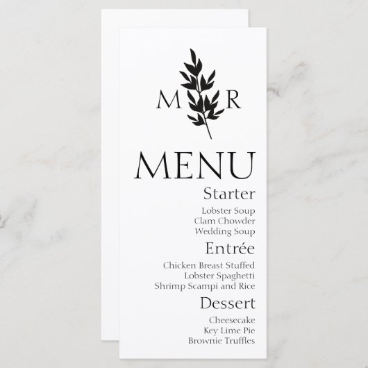 Botanische Branch Logo Wedding Menu (Voorkant / Achterkant)