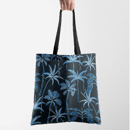 Botanische Bries: Handgeïllustreerde Palm Navyblau Tote Bag