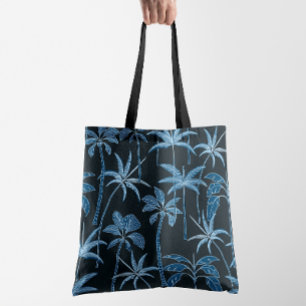 Botanische Bries: Handgeïllustreerde Palm Navyblau Tote Bag